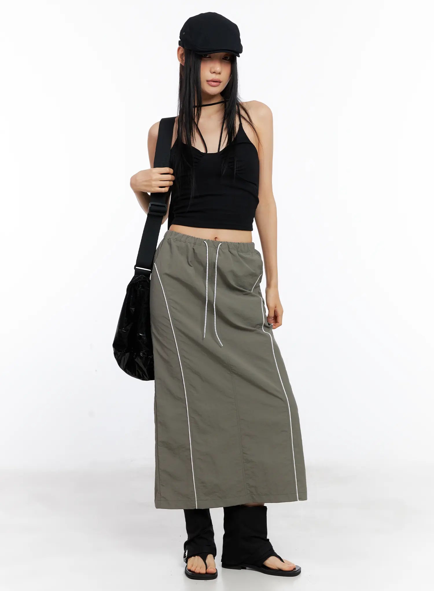 Nylon Drawstring Maxi Skirt CL530